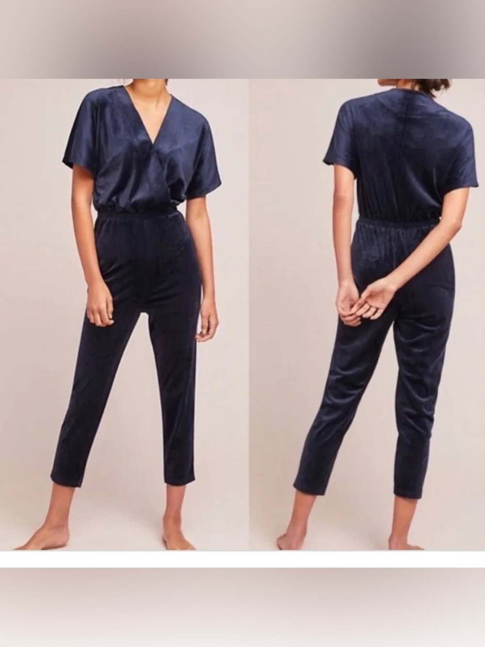 Anthropologie Saturday Sunday blue velvet stretchy jumpsuit loungewear
